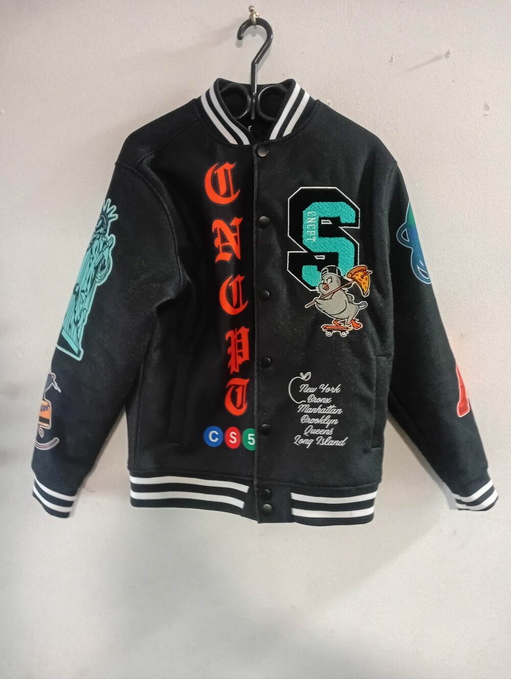 CNCPT Studio Black Varsity Jacket with Colorful Patches